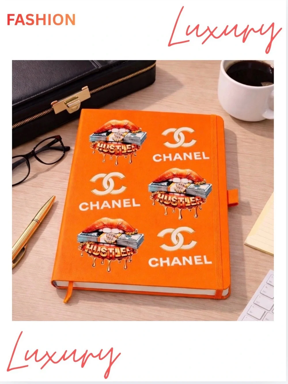NOTEBOOK: Orange & White Featuring Sex-C Lips w/Money Stack, NWOT